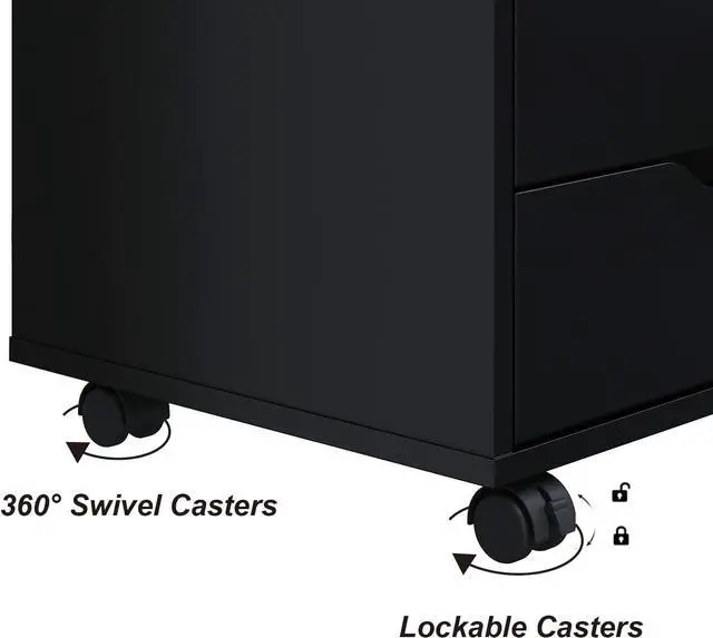 Alt view image 5 of 7 - 5/7 Drawer Chest, Wooden Tall Dresser Storage Dresser Cabinet with Wheels, Office Organization and Storage, Bedroom Furniture (Black, 7 Drawer)