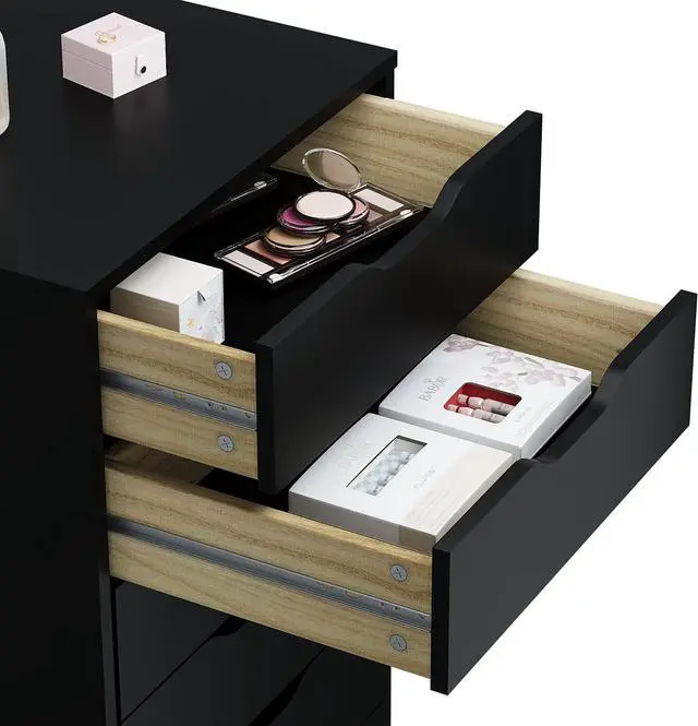 Alt view image 6 of 7 - 5/7 Drawer Chest, Wooden Tall Dresser Storage Dresser Cabinet with Wheels, Office Organization and Storage, Bedroom Furniture (Black, 7 Drawer)