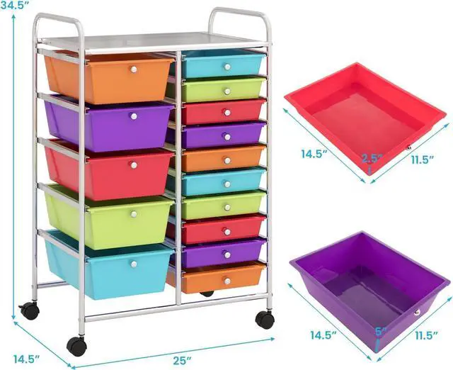 Alt view image 3 of 7 - 15-Drawer Organizer Cart Office School Storage Cart Rolling Drawer Cart for Tools, Scrapbook, Paper (Multicolor)