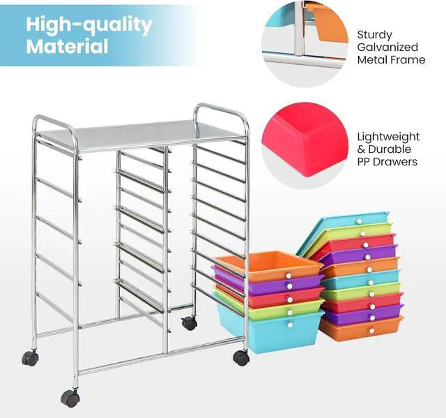 Alt view image 6 of 7 - 15-Drawer Organizer Cart Office School Storage Cart Rolling Drawer Cart for Tools, Scrapbook, Paper (Multicolor)
