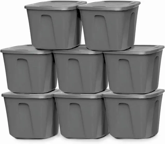 Main image of Multipurpose 18 Gallon Stackable Plastic Storage Container Tote Bin with Secure Snap-On Lid for Home and Office Organization, Grey (8 Pack)