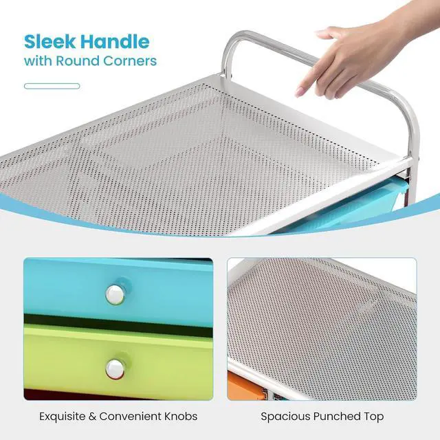 Alt view image 7 of 7 - 15-Drawer Organizer Cart Office School Storage Cart Rolling Drawer Cart for Tools, Scrapbook, Paper (Multicolor)