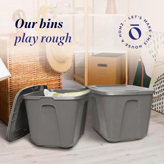 Alt view image 2 of 7 - Multipurpose 18 Gallon Stackable Plastic Storage Container Tote Bin with Secure Snap-On Lid for Home and Office Organization, Grey (8 Pack)