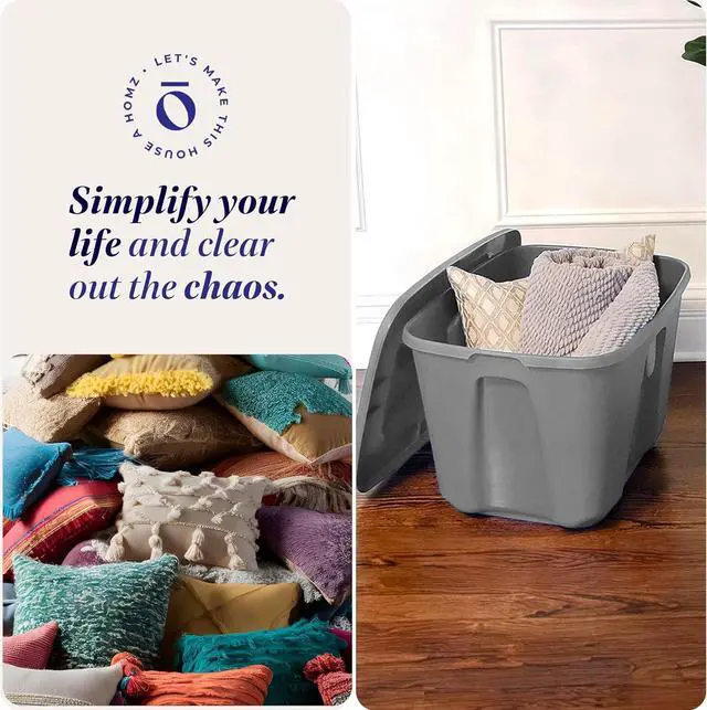 Alt view image 7 of 7 - Multipurpose 18 Gallon Stackable Plastic Storage Container Tote Bin with Secure Snap-On Lid for Home and Office Organization, Grey (8 Pack)