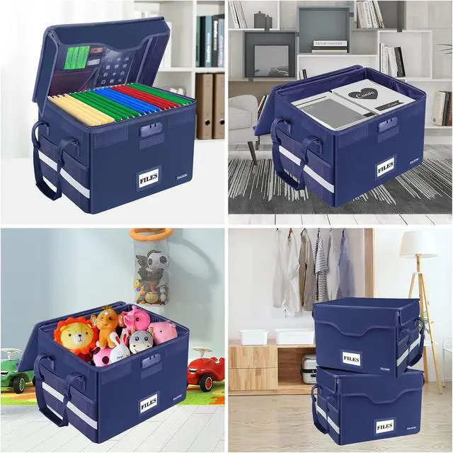 Alt view image 3 of 7 - File Box Fireproof Document Box with Lock,File Storage Organizer Box with Insert Pockets,Collapsible Portable File Box Home Office File Cabinet Safe for Hanging Letter/Legal Folder,Blue,2 Pack