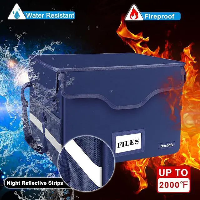 Alt view image 4 of 7 - File Box Fireproof Document Box with Lock,File Storage Organizer Box with Insert Pockets,Collapsible Portable File Box Home Office File Cabinet Safe for Hanging Letter/Legal Folder,Blue,2 Pack