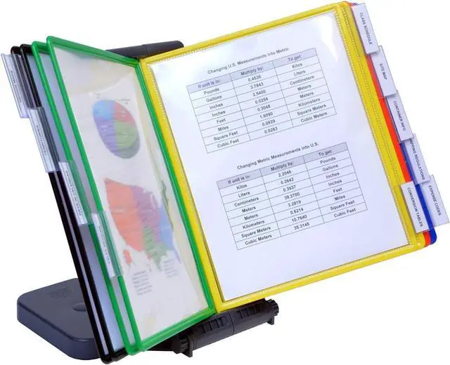 Main image of Office AdjustaView 10-Pocket Desk Reference Organizer with Easy-Load Pockets and Compact Weighted Base for Maximum Stability (Colored Pockets)