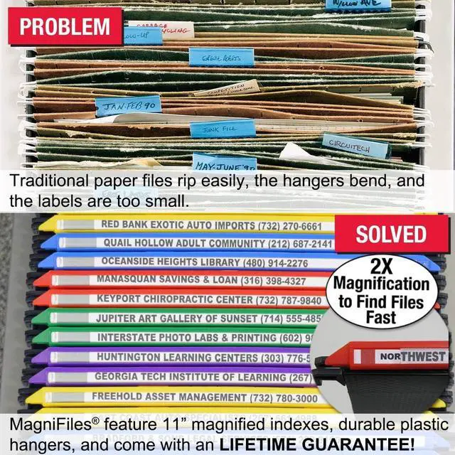 Alt view image 2 of 6 - Office MagniFile Hanging File Folders V Base Letter Size with 11 inch Magnified Indexes That Double The Size of Your File Titles to Find Files Fast. (Set of 20 Assorted)