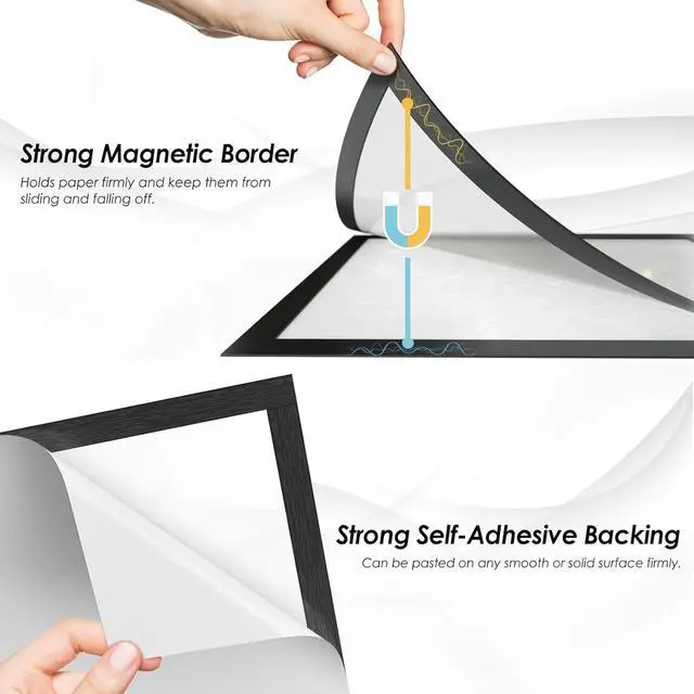 Alt view image 3 of 7 - Wall Mount Sign Holder 8.5 x 11, Self Adhesive Magnetic Display Picture Frames with Strong Magentic Border and Clear PVC, Document Poster Paper Wall Sign Holder for Home Office Store, 24 Pack