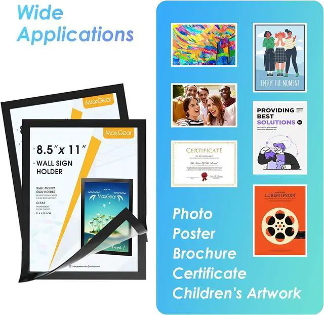 Alt view image 6 of 7 - Wall Mount Sign Holder 8.5 x 11, Self Adhesive Magnetic Display Picture Frames with Strong Magentic Border and Clear PVC, Document Poster Paper Wall Sign Holder for Home Office Store, 24 Pack