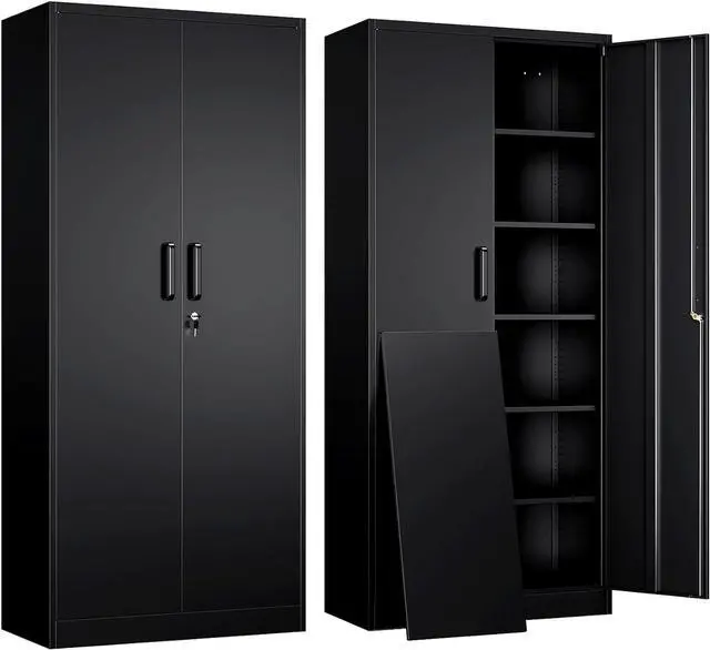 Main image of Metal Garage Storage Cabinet with 2 Doors and 5 Adjustable Shelves - 71" Steel Lockable File Cabinet,Locking Tool Cabinets for Office,Home,Garage,Gym,School (Black)