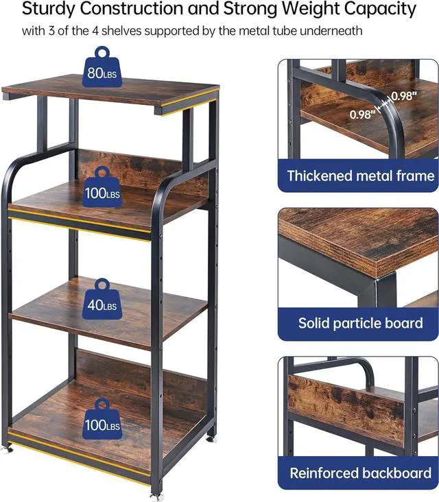 Alt view image 5 of 7 - 4-Tier Printer Stand with Adjustable Storage Shelf, Large Tall Table Wheels for Home Office Small Spaces Organization, Rustic Brown by DT
