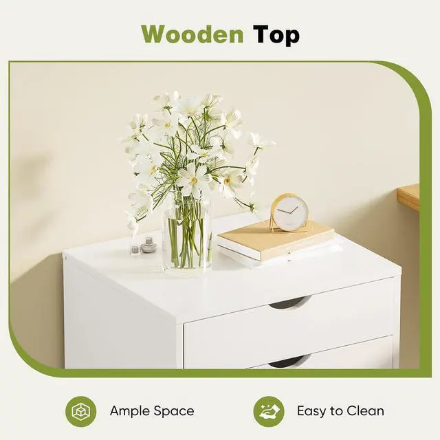 Alt view image 6 of 6 - 5 Drawer Chest Mobile Storage Cabinets Small Wooden Dresser with Wheels Room Organization Furniture for Office Home, White Wood
