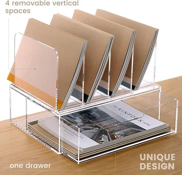 Alt view image 4 of 7 - Desk Organizers and Accessories, Acrylic Desk Organizer with Drawer, Office Supplies Organization Storage, Clear Acrylic File Organizer for Desk - 1 Pack