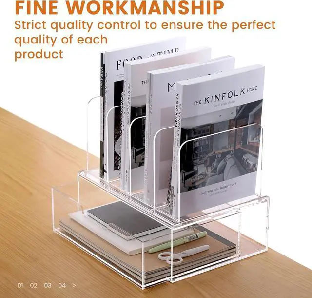 Alt view image 5 of 7 - Desk Organizers and Accessories, Acrylic Desk Organizer with Drawer, Office Supplies Organization Storage, Clear Acrylic File Organizer for Desk - 1 Pack