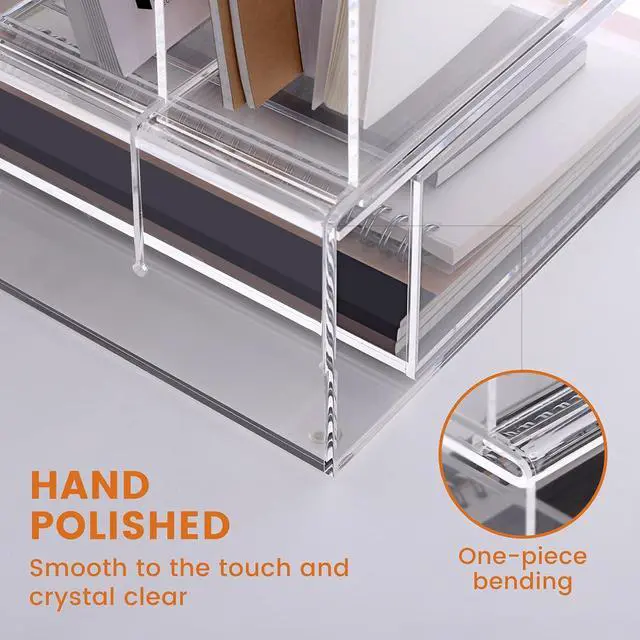 Alt view image 6 of 7 - Desk Organizers and Accessories, Acrylic Desk Organizer with Drawer, Office Supplies Organization Storage, Clear Acrylic File Organizer for Desk - 1 Pack