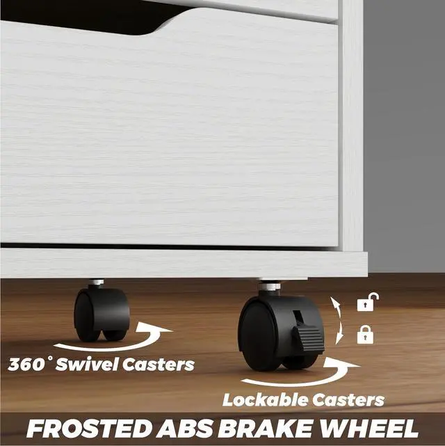 Alt view image 5 of 7 - 5-Drawer Chest with 1 Door, Wooden Chest of Drawers Storage Dresser Cabinet with Wheels, Office Organization and Storage, Bedroom Furniture (White-S)