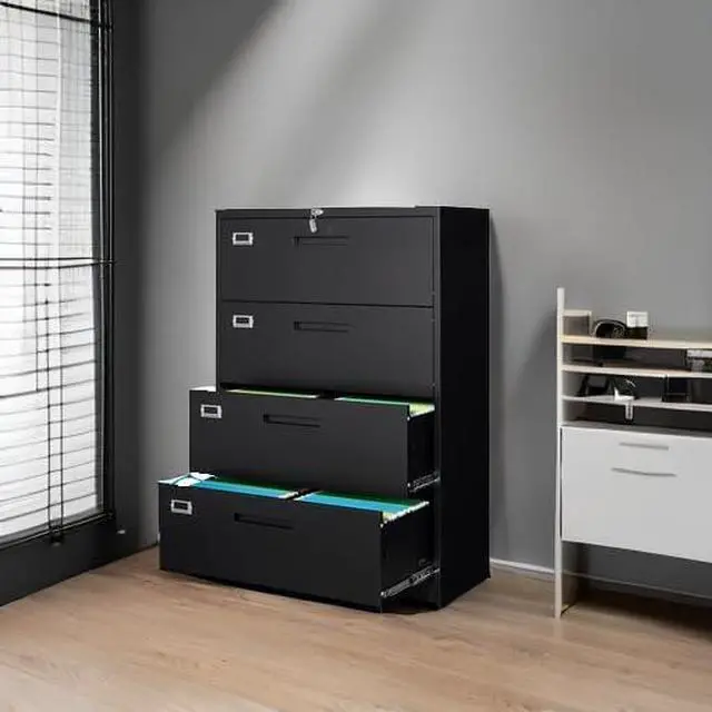 Alt view image 2 of 7 - Lateral File Cabinet with Lock, 4 Drawer Large Metal Filing Cabinet,Home Office Lockable Storage Cabinet for Hanging Files Letter/Legal/F4/A4 Size-Assembly Required