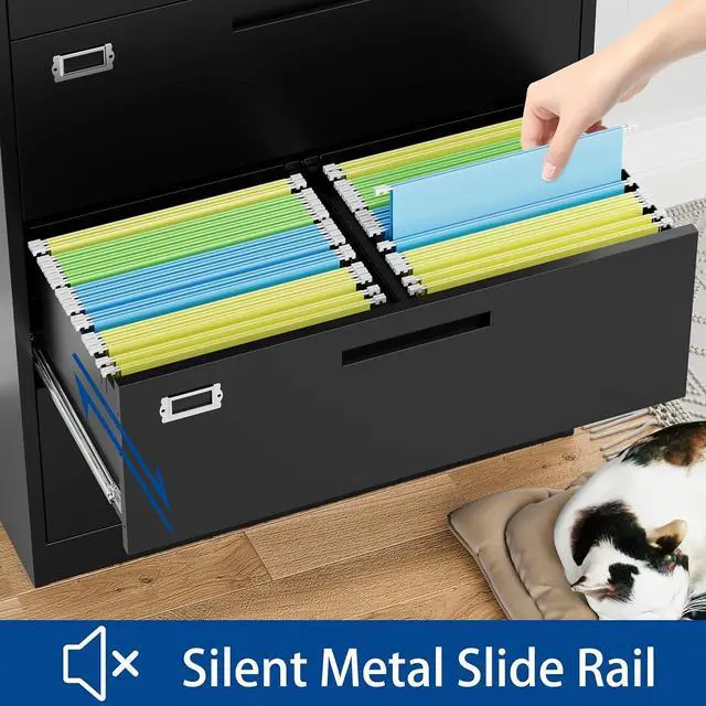 Alt view image 7 of 7 - Lateral File Cabinet with Lock, 4 Drawer Large Metal Filing Cabinet,Home Office Lockable Storage Cabinet for Hanging Files Letter/Legal/F4/A4 Size-Assembly Required