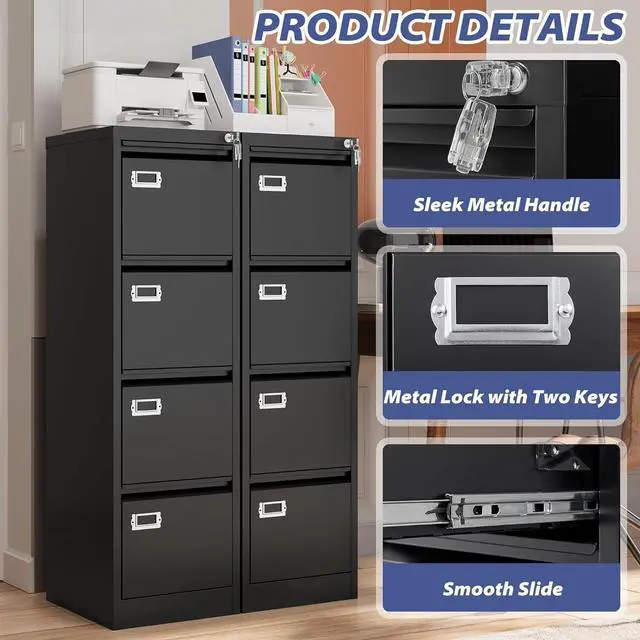 Alt view image 6 of 7 - 4 Drawer File Cabinet with Lock, Metal Filing Cabinets, Vertical Small Filing Cabinet Steel Lockable Storage Cabinets for Home Office to Organization Hanging Letter/Legal/F4/A4