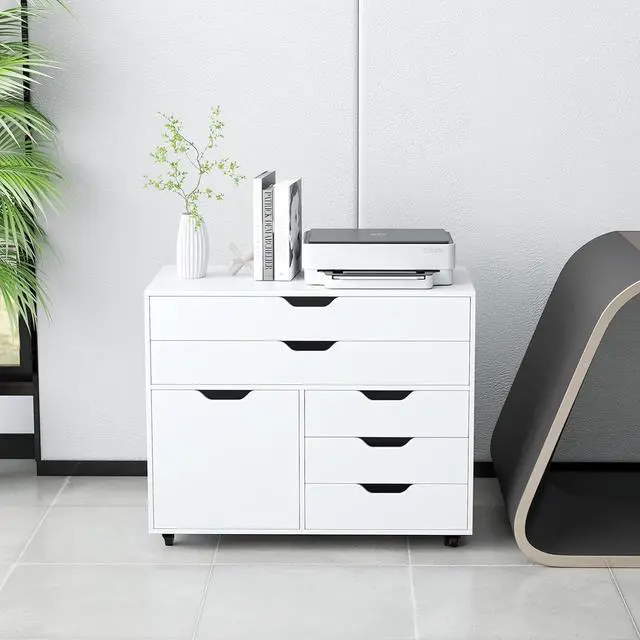 Alt view image 7 of 7 - File Cabinet, Rolling Lateral Filing Cabinet with 2 Large Drawers, 3 Small Drawers, Side Cabinet, Wheels, Load 220 Lbs, Office Craft Storage Organization, Mobile Storage Cabinet, Printer Stand