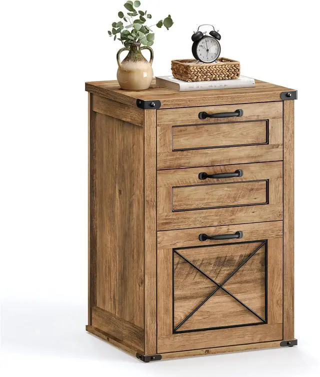 Main image of File Cabinet, Filing Cabinet with 3 Drawers, Printer Stand, Fit A4, Letter Size, Hanging File Folders, Modern Farmhouse Style, for Home Office, Honey Brown UOFC054T41