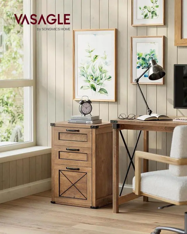 Alt view image 2 of 7 - File Cabinet, Filing Cabinet with 3 Drawers, Printer Stand, Fit A4, Letter Size, Hanging File Folders, Modern Farmhouse Style, for Home Office, Honey Brown UOFC054T41