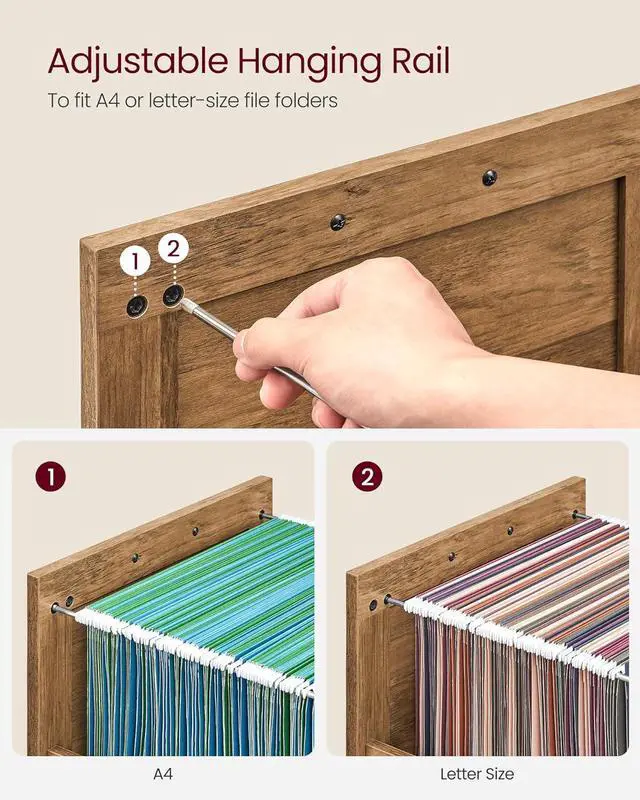 Alt view image 5 of 7 - File Cabinet, Filing Cabinet with 3 Drawers, Printer Stand, Fit A4, Letter Size, Hanging File Folders, Modern Farmhouse Style, for Home Office, Honey Brown UOFC054T41