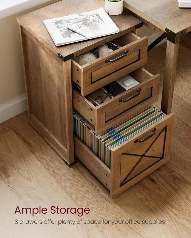 Alt view image 4 of 7 - File Cabinet, Filing Cabinet with 3 Drawers, Printer Stand, Fit A4, Letter Size, Hanging File Folders, Modern Farmhouse Style, for Home Office, Honey Brown UOFC054T41
