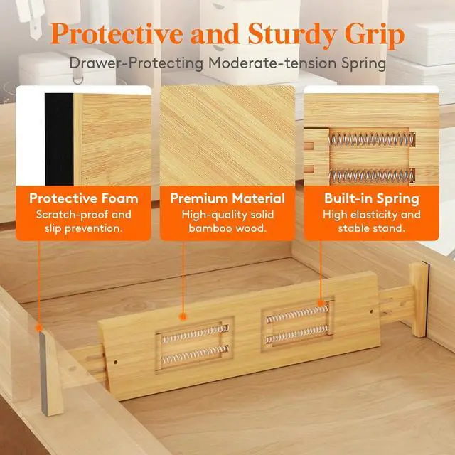 Alt view image 3 of 7 - 8 Pack Drawer Dividers Bamboo 4" High, 16-22" Adjustable Drawer Organizers for Clothes, Expandable Dresser Separators in Bedroom/Bathroom/Kitchen/Fridge/Office Organization and Storage