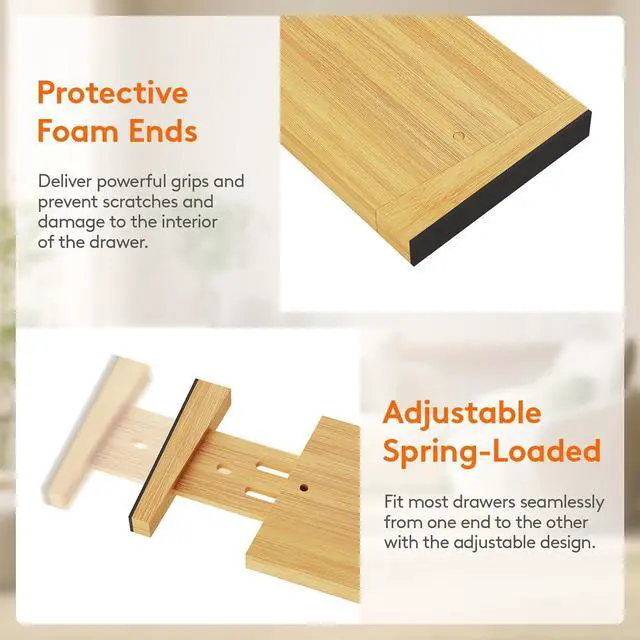 Alt view image 5 of 7 - 8 Pack Drawer Dividers Bamboo 4" High, 16-22" Adjustable Drawer Organizers for Clothes, Expandable Dresser Separators in Bedroom/Bathroom/Kitchen/Fridge/Office Organization and Storage