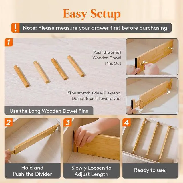Alt view image 6 of 7 - 8 Pack Drawer Dividers Bamboo 4" High, 16-22" Adjustable Drawer Organizers for Clothes, Expandable Dresser Separators in Bedroom/Bathroom/Kitchen/Fridge/Office Organization and Storage