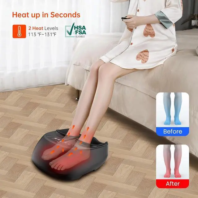 Alt view image 3 of 7 - Foot Massager with Heat, FSA/HSA Eligible, Remote Control, Shiatsu Heated Foot Massager Machine with Deep Kneading, Rolling, Compression, Vibration, Size 13