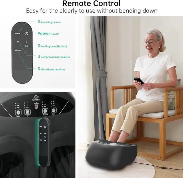 Alt view image 4 of 7 - Foot Massager with Heat, FSA/HSA Eligible, Remote Control, Shiatsu Heated Foot Massager Machine with Deep Kneading, Rolling, Compression, Vibration, Size 13