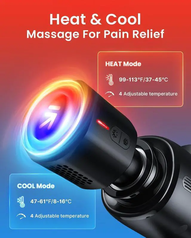 Alt view image 4 of 7 - Thermacool Massage Gun Deep Tissue with Heat and Cold Head, Handheld Muscle Massager with Carry Case, Body Masajeador for Men Women Athletes, Active