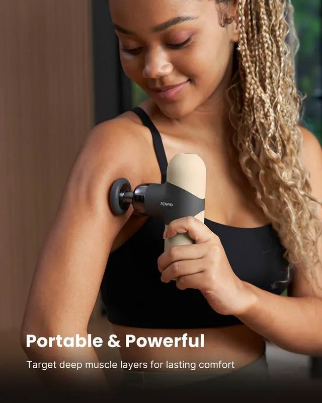 Alt view image 3 of 7 - Mini Thermal Massage Gun with Heat, FSA HSA Eligible Portable Deep Tissue Percussion Massager, Color Silicone Sleeves Travel Size with Carry Case, Grey