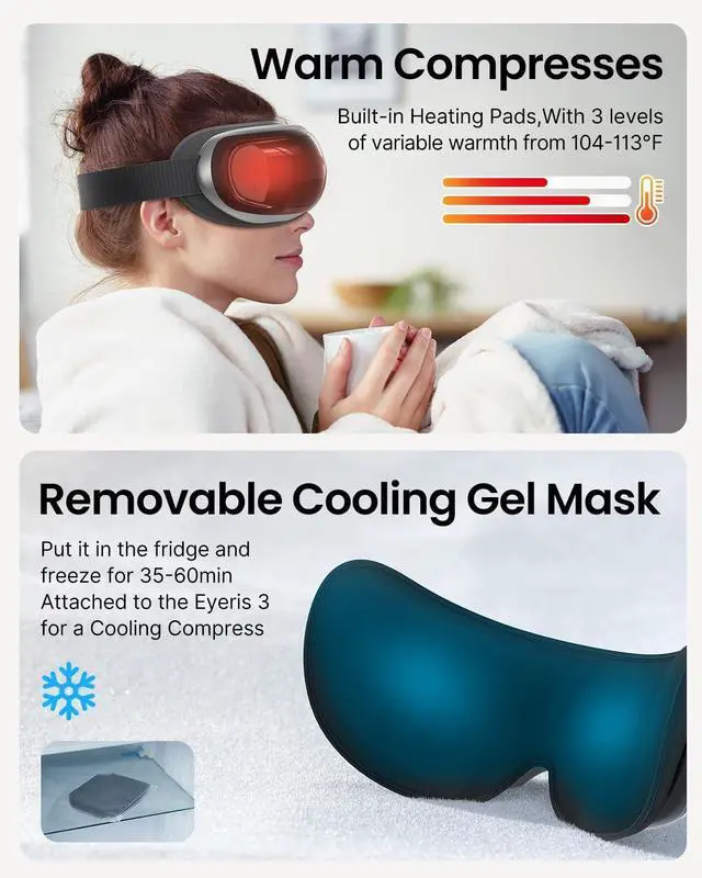 Alt view image 2 of 7 - Eye Massager with Heat and Cooling for Migraines, Birthday Gifts for Women/Men, FSA HSA Eligible, Eyeris 3 Voice Control Eye Mask with DIY Massage Setting, Eye Care for Relax