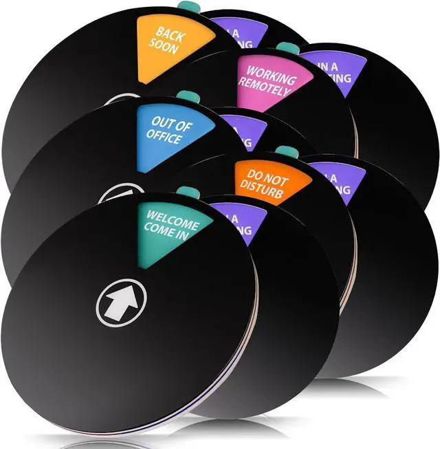 Main image of Office Door Signs, Office Essentials -10 Pack - Rotating Status Door Sign - Do not Disturb, Out of Office, In a Meeting, Back Soon, Working Remotely, Welcome Come In - Dual Mounted Fit For Door,