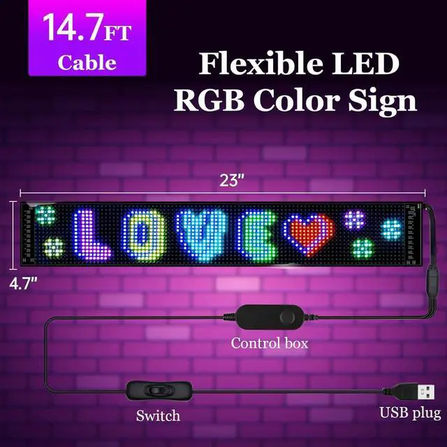 Alt view image 4 of 6 - LED Sign for Business,Flexible Digital Sign,Scrolling LED Sign,Bluetooth APP,DIY Design Animations,Text, Graffiti,Colour (23''x5'')