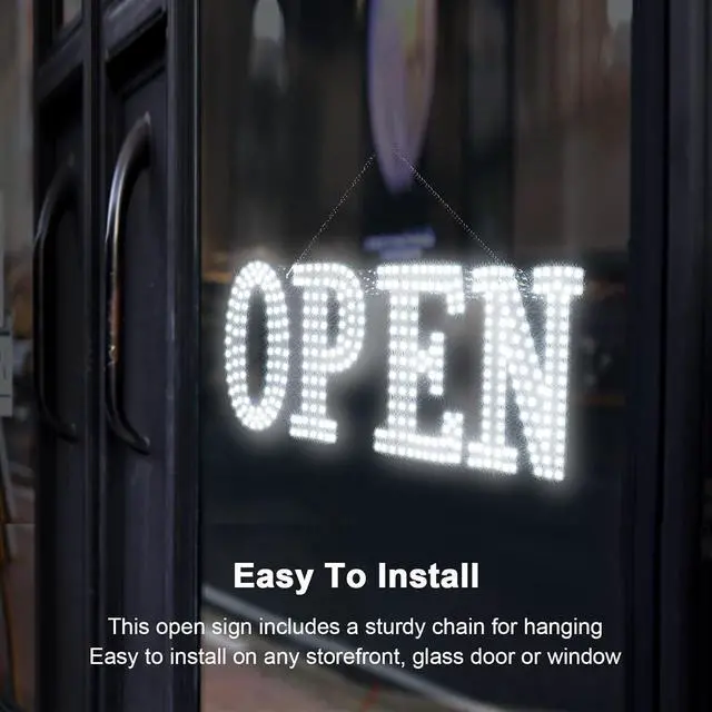 Alt view image 3 of 7 - Large LED Open Signs for Business, Unique Design Super Bright Open Sign with Hanging Installation, High Visibility Open Sign for Stores Bar Hotel Retail Shops Window Salon Restaurant Office