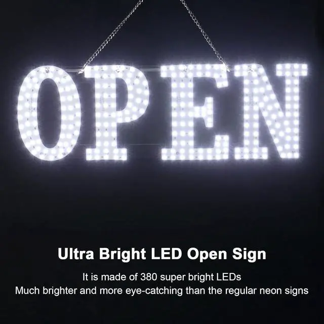 Alt view image 2 of 7 - Large LED Open Signs for Business, Unique Design Super Bright Open Sign with Hanging Installation, High Visibility Open Sign for Stores Bar Hotel Retail Shops Window Salon Restaurant Office