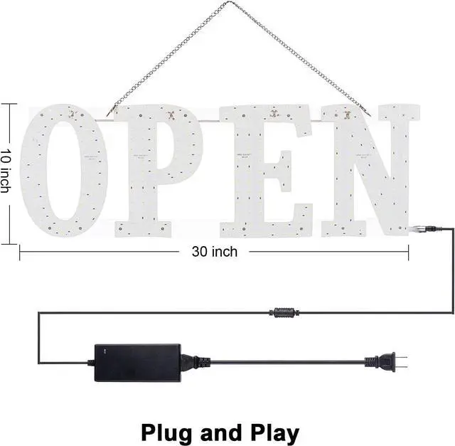 Alt view image 6 of 7 - Large LED Open Signs for Business, Unique Design Super Bright Open Sign with Hanging Installation, High Visibility Open Sign for Stores Bar Hotel Retail Shops Window Salon Restaurant Office