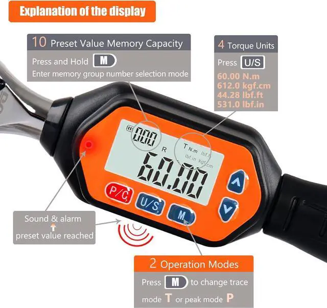 Alt view image 3 of 7 - 4th Gen Mini Digital Torque Wrench - 3/8-inch Drive with Buzzer & LED, 1.8-60 Nm (1.33-44.25 ft-lbs), High Precision Electronic Tool for Bike & Car Repairs, Calibrated for Superior Performance