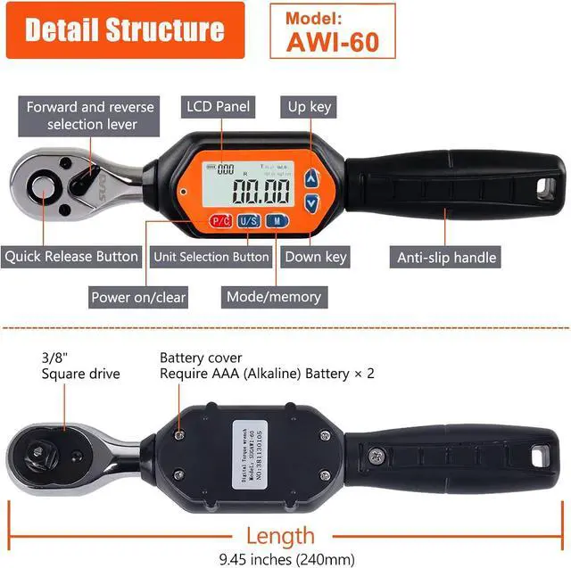 Alt view image 4 of 7 - 4th Gen Mini Digital Torque Wrench - 3/8-inch Drive with Buzzer & LED, 1.8-60 Nm (1.33-44.25 ft-lbs), High Precision Electronic Tool for Bike & Car Repairs, Calibrated for Superior Performance
