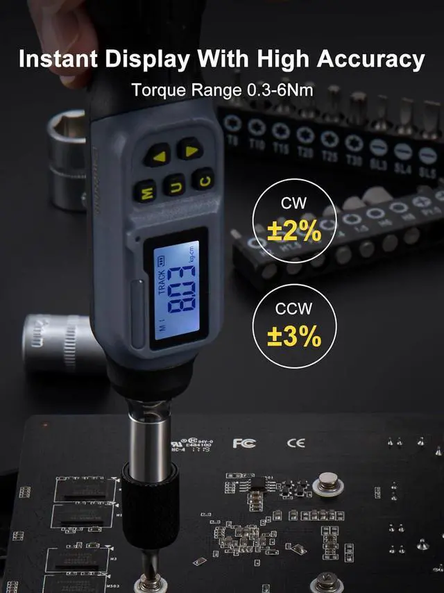 Alt view image 2 of 7 - Digital Torque Screwdriver, 2.66-53.1 In-lbs/0.3-6 Nm, 1/4'' Drive Inch Pound Torque Screwdriver Electrician with Buzzer & LED Indicator, 27 In 1 Screwdriver Torque Wrench Set