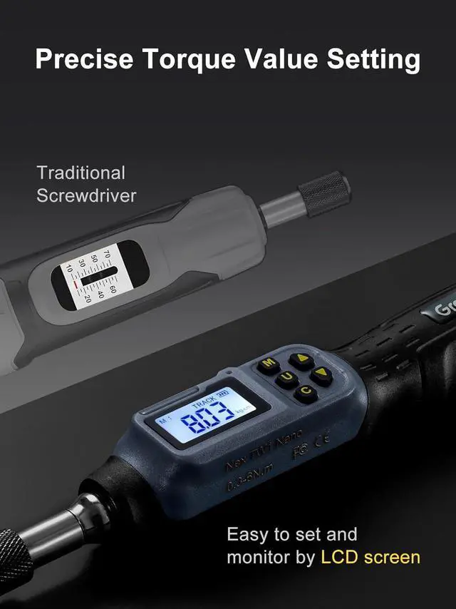 Alt view image 3 of 7 - Digital Torque Screwdriver, 2.66-53.1 In-lbs/0.3-6 Nm, 1/4'' Drive Inch Pound Torque Screwdriver Electrician with Buzzer & LED Indicator, 27 In 1 Screwdriver Torque Wrench Set