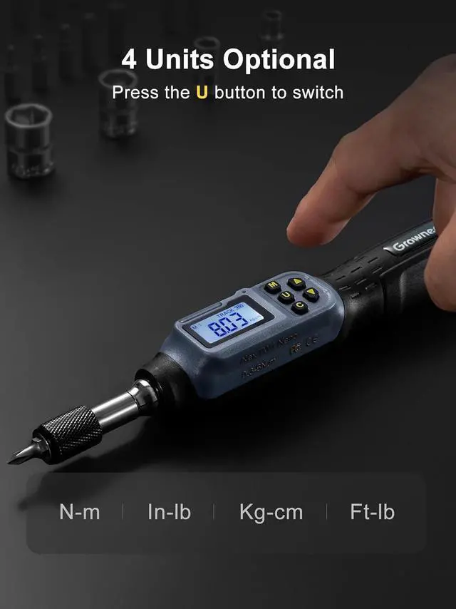 Alt view image 4 of 7 - Digital Torque Screwdriver, 2.66-53.1 In-lbs/0.3-6 Nm, 1/4'' Drive Inch Pound Torque Screwdriver Electrician with Buzzer & LED Indicator, 27 In 1 Screwdriver Torque Wrench Set