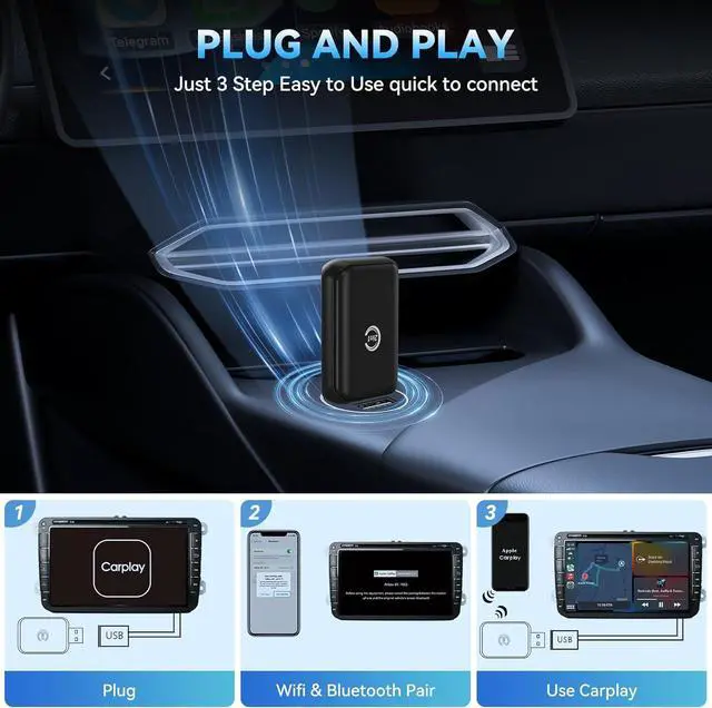 Alt view image 2 of 4 - Wireless CarPlay and Android Auto Adapter, Mini USB, Dual System Compatible