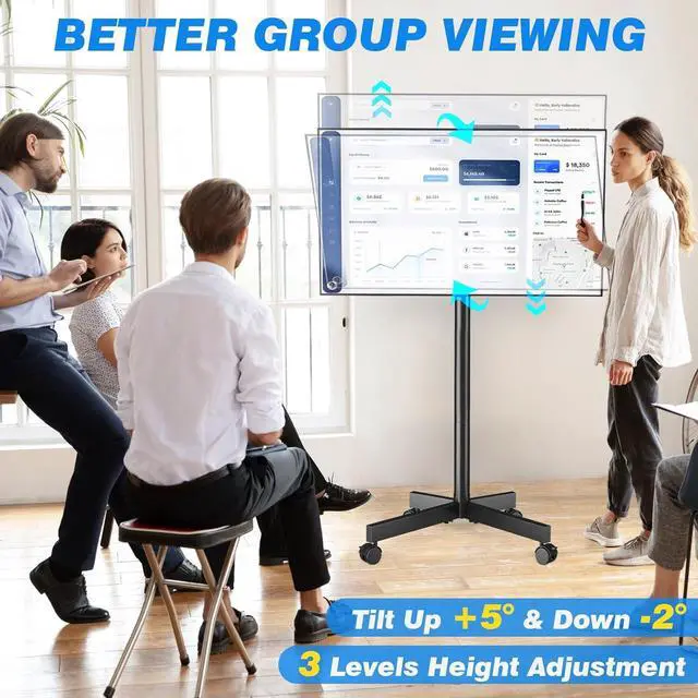 Alt view image 3 of 7 - Mobile TV Cart Rolling TV Stand for 23-60 Inch Screens, Portable TV Stand on Wheels with Tilt and Height Adjustable, Outdoor TV Stand Mount Holds up to 88 lbs for Home Office MAX VESA 400x400mm