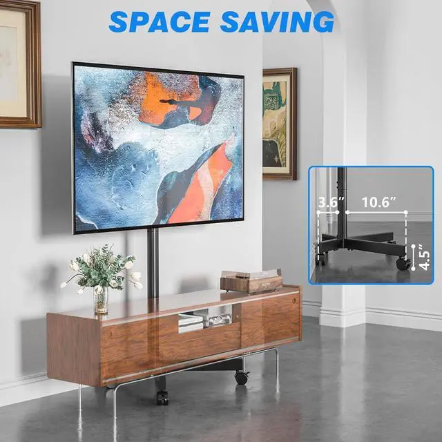 Alt view image 4 of 7 - Mobile TV Cart Rolling TV Stand for 23-60 Inch Screens, Portable TV Stand on Wheels with Tilt and Height Adjustable, Outdoor TV Stand Mount Holds up to 88 lbs for Home Office MAX VESA 400x400mm